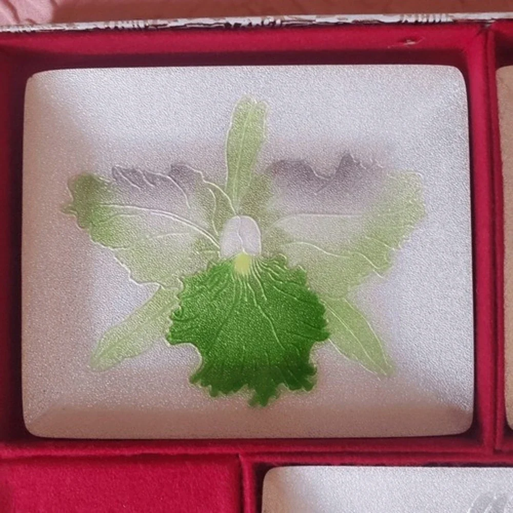 HISHIRO Japanese Cloisonne Sushi Dishes Set 5 Floral Enamel Plates Boxed